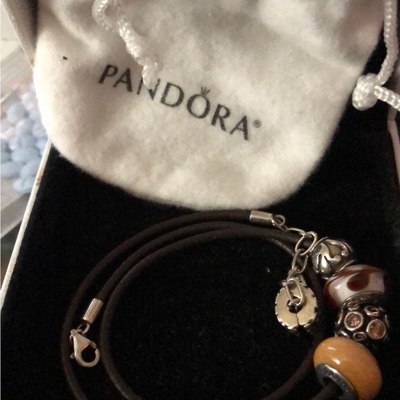 Perfect to Gift Box Included Pandora Leather Cord Nevklace with 4 charms - Picture 9 of 11